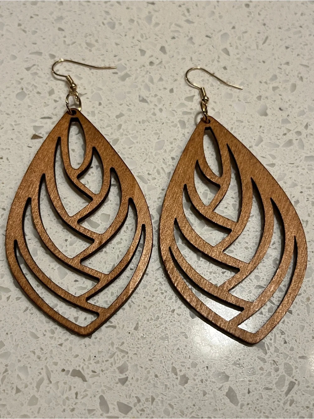 Cutout Leaf Drop Earrings in Warm Brown